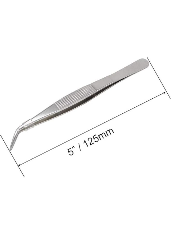MySouqEg Store 5 Inch Stainless Steel Tweezers with Curved Serrated Tip Multipurpose Forceps for Craft Repairing For Sweing Tools 2 Pack