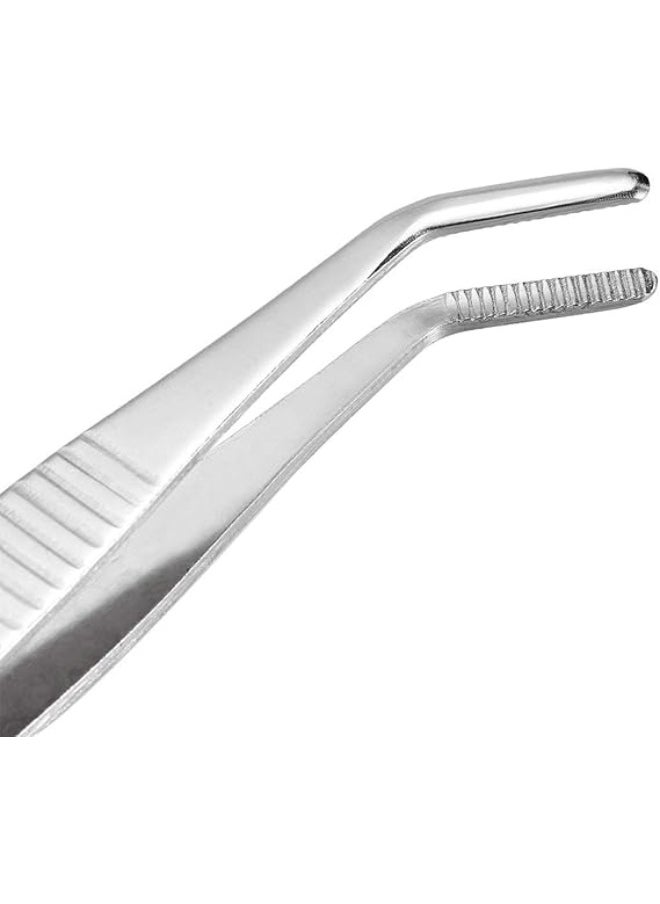 MySouqEg Store 5 Inch Stainless Steel Tweezers with Curved Serrated Tip Multipurpose Forceps for Craft Repairing For Sweing Tools 2 Pack