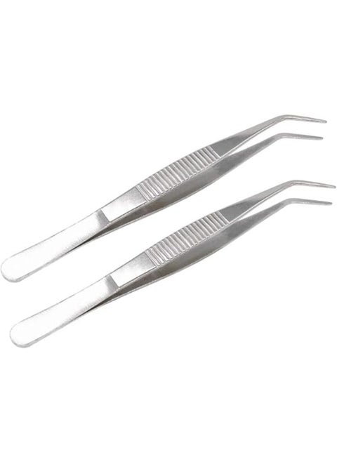 MySouqEg Store 5 Inch Stainless Steel Tweezers with Curved Serrated Tip Multipurpose Forceps for Craft Repairing For Sweing Tools 2 Pack