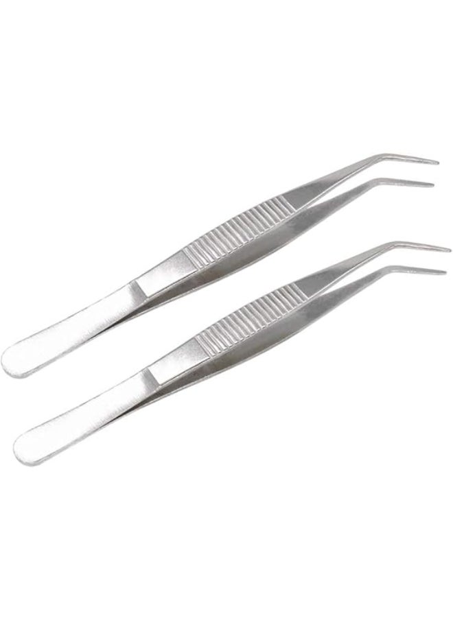 MySouqEg Store 5 Inch Stainless Steel Tweezers with Curved Serrated Tip Multipurpose Forceps for Craft Repairing For Sweing Tools 2 Pack