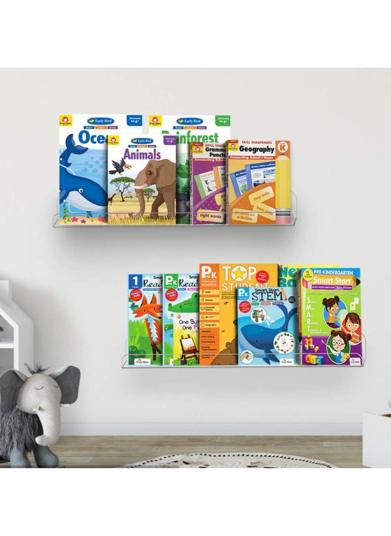 TPGP Clear Acrylic Shelf 15" Invisible Floating Wall Ledge Bookshelf, Kids Book Display Shelves Wall Mounted (15 Inch 2Pack)  - Image 4