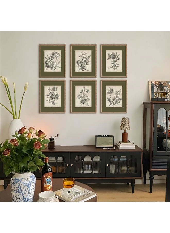 Baccone Vintage Floral Wall Art Sketch Flower Prints Antique Botanical Canvas Wall Art Decor Vintage Etchings Floral Poster Green Botanical Painting Sage Green Artwork for Bedroom 8x10x6 Inch Unframed - Image 3