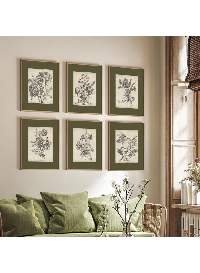 Baccone Vintage Floral Wall Art Sketch Flower Prints Antique Botanical Canvas Wall Art Decor Vintage Etchings Floral Poster Green Botanical Painting Sage Green Artwork for Bedroom 8x10x6 Inch Unframed - Image 4
