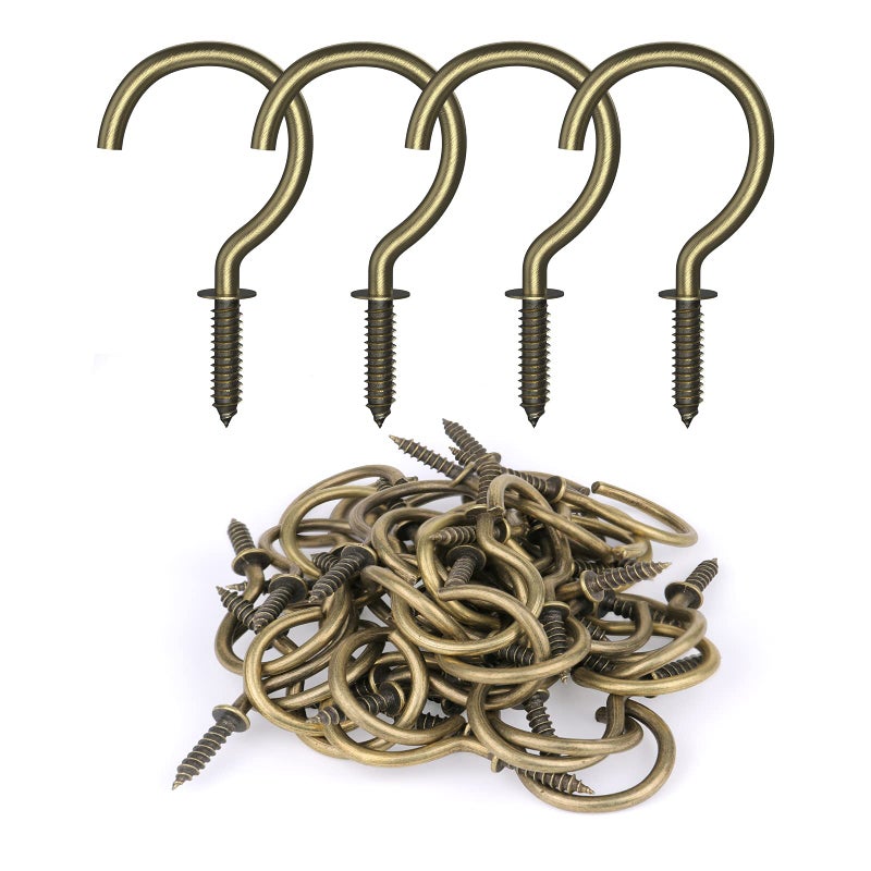 RELBRO Screw Hooks, 1-1/4 Inch Metal Screw in Cup Hooks, Bronze, 50 Pcs - Image 1