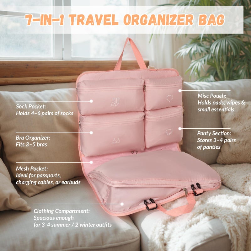 Runlight Hanging Packing Cubes,Garment Bags for Travel and Storage, Travel Apparel Bags for Men Women with 5 Solid Color Pockets, Storage Bags for Clothes, Socks,Underwear for Carry on Suitcase (Pink) - Image 4