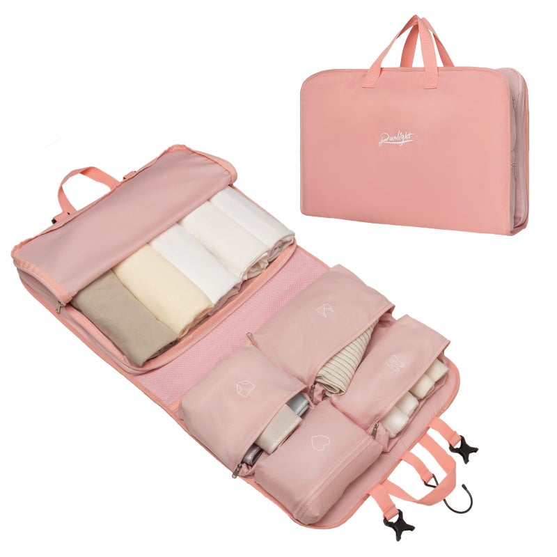Runlight Hanging Packing Cubes,Garment Bags for Travel and Storage, Travel Apparel Bags for Men Women with 5 Solid Color Pockets, Storage Bags for Clothes, Socks,Underwear for Carry on Suitcase (Pink) - Image 2