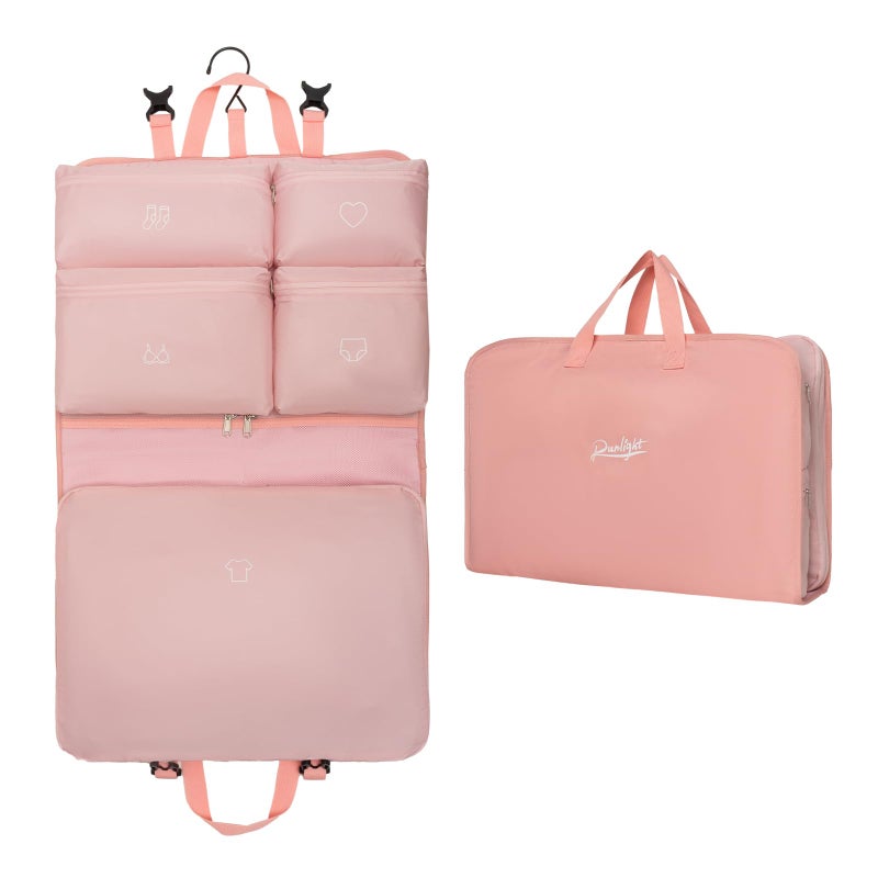 Runlight Hanging Packing Cubes,Garment Bags for Travel and Storage, Travel Apparel Bags for Men Women with 5 Solid Color Pockets, Storage Bags for Clothes, Socks,Underwear for Carry on Suitcase (Pink) - Image 1