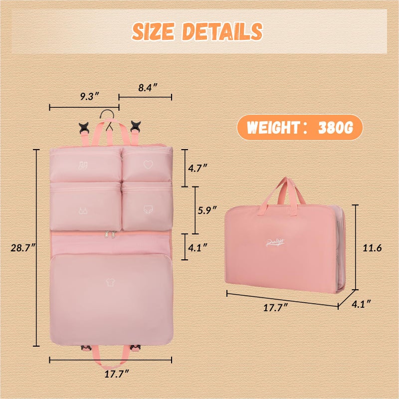 Runlight Hanging Packing Cubes,Garment Bags for Travel and Storage, Travel Apparel Bags for Men Women with 5 Solid Color Pockets, Storage Bags for Clothes, Socks,Underwear for Carry on Suitcase (Pink) - Image 3