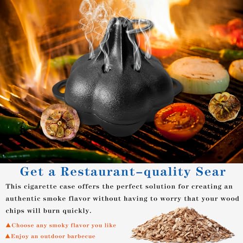 BOLVOUD Cast Iron Smoker Roaster & Garlic Roster Baker, Smoker Box, Pre-Seasoned Cast Iron Garlic Roaster for Grill, Perfect for BBQ and Oven, for Smoky, Flavorful Vegetables, Meats or Wood Chips - Image 2