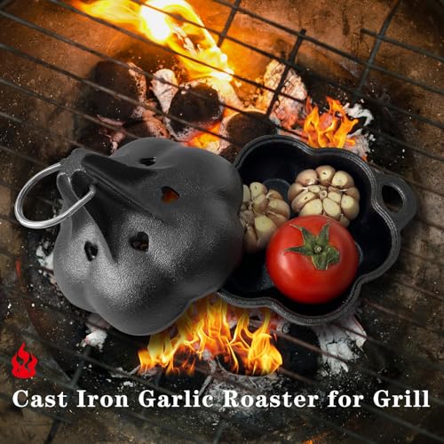 BOLVOUD Cast Iron Smoker Roaster & Garlic Roster Baker, Smoker Box, Pre-Seasoned Cast Iron Garlic Roaster for Grill, Perfect for BBQ and Oven, for Smoky, Flavorful Vegetables, Meats or Wood Chips - Image 4