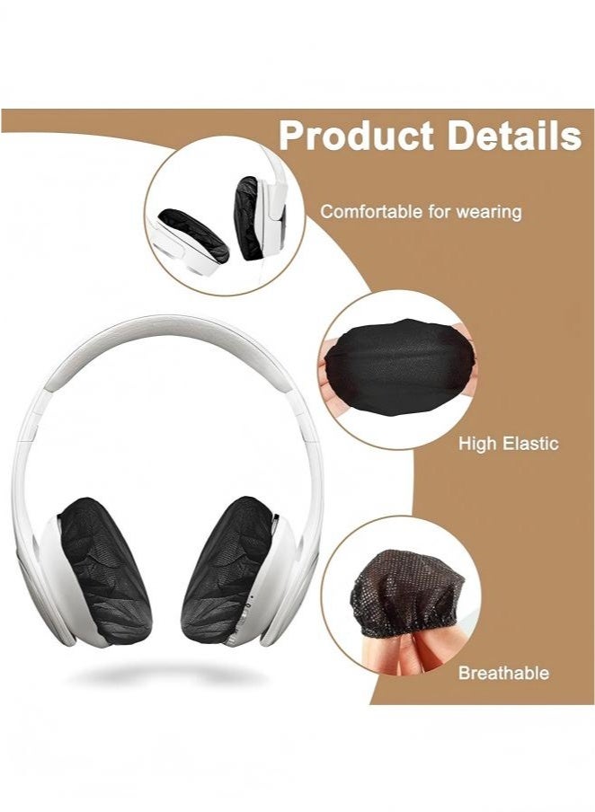 100 Pieces Disposable Headphone Covers Non-Woven Sanitary Headphone Ear Covers Black Fabric Headset Covers Ear Pad Covers for Headphones Dust-Proof Sanitary Headset Ear Pads 10-13cm - Black - Image 3