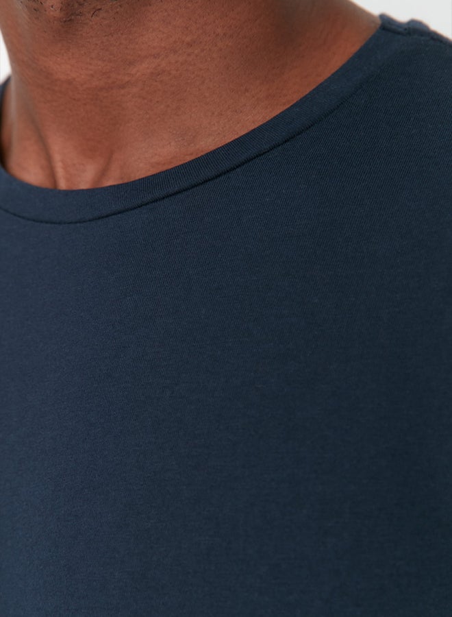 trendyol Navy Blue Slim/Slim Cut 100% Cotton Basic Crew Neck T-Shirt - Image 5