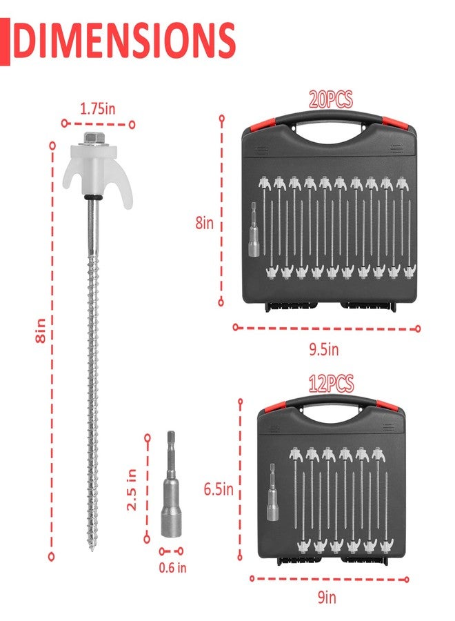 MCCKLE 20 Pack 8" Screw in Tent Stakes Heavy Duty Ground Anchors Screws for Camping, Canopy, Awning and Outdoor Tent Pegs - Metal Tent Stakes with Hex Head Driver & Storage Box - Image 2