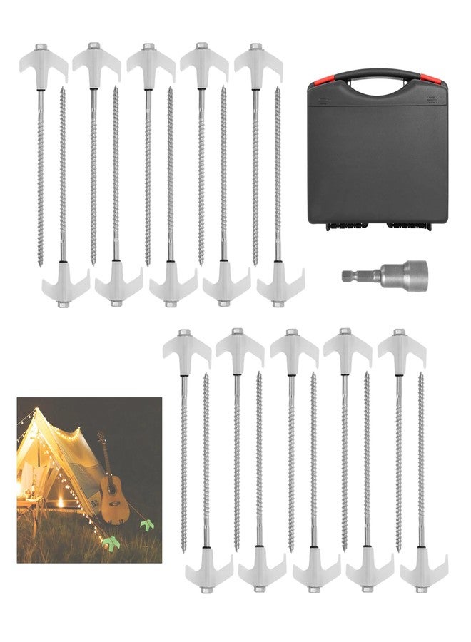 MCCKLE 20 Pack 8" Screw in Tent Stakes Heavy Duty Ground Anchors Screws for Camping, Canopy, Awning and Outdoor Tent Pegs - Metal Tent Stakes with Hex Head Driver & Storage Box - Image 1