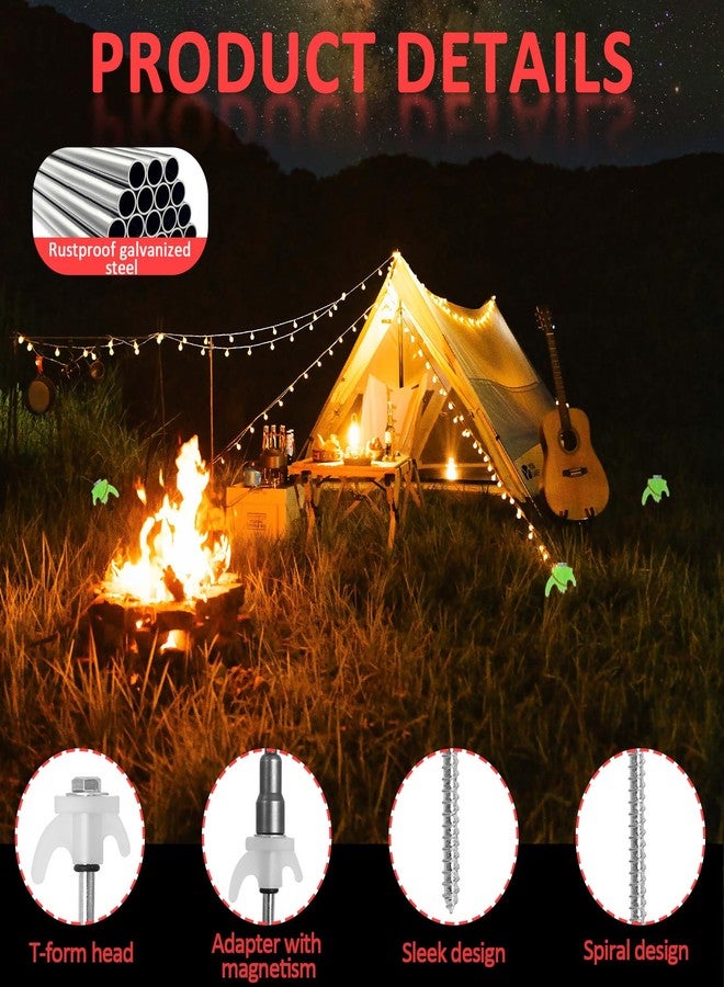 MCCKLE 20 Pack 8" Screw in Tent Stakes Heavy Duty Ground Anchors Screws for Camping, Canopy, Awning and Outdoor Tent Pegs - Metal Tent Stakes with Hex Head Driver & Storage Box - Image 3