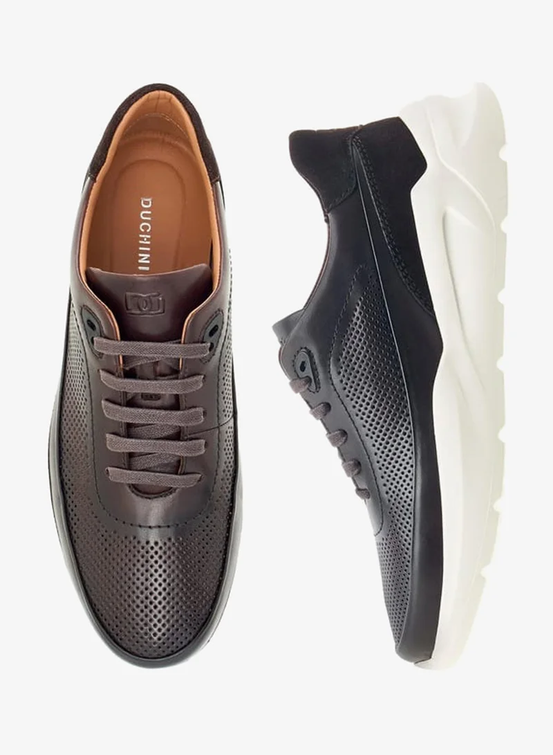 DUCHINI Mens Textured Lace-Up Low Ankle Sneakers