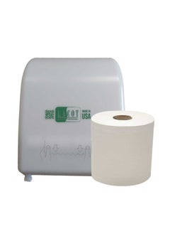 LACOT GENERAL TRADING LLC LACOT Alwin Mechanical Autocut Dispenser Wall Mounted White Made in USA - ships with 1x Autocut Paper Roll inside the box  - Image 1