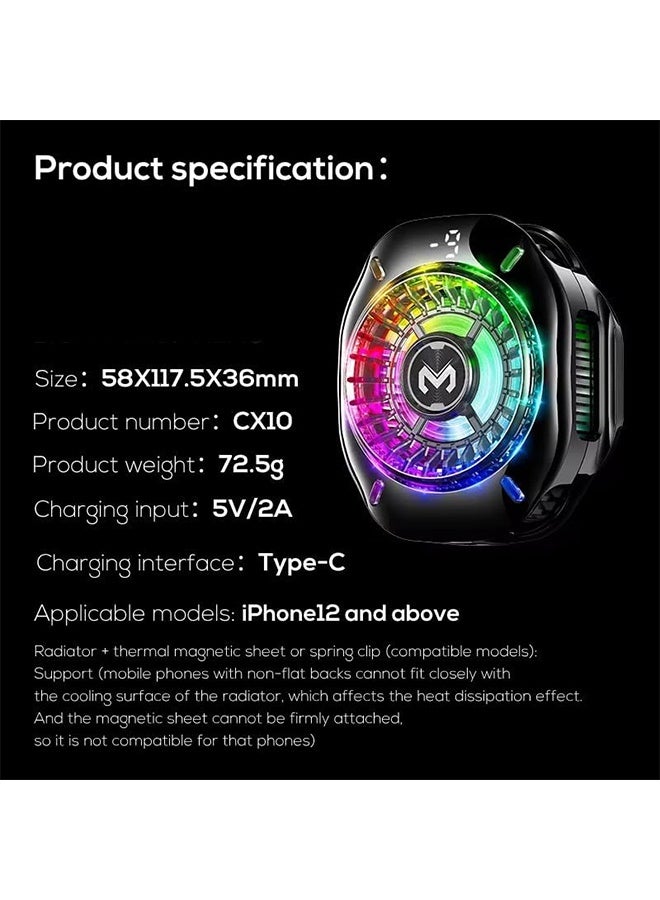 Mobile Phone Cooling Fan CX10, AI Temperature Control, RGB LED Lights, Magnetic Clip, Type-C 5V/2A  - Image 4