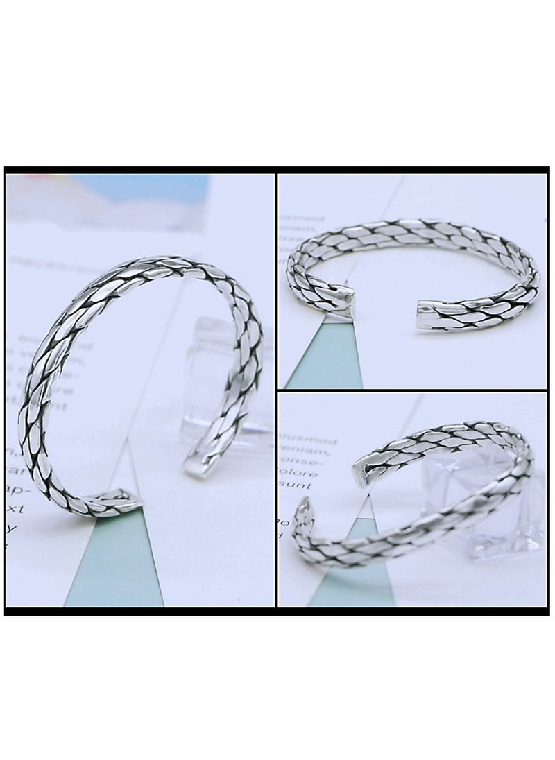 Kaykya - S925 Sterling Silver Cuff Bracelet Handwoven Wide Bracelet Bracelet Men's and Women's Jewelry - Image 1