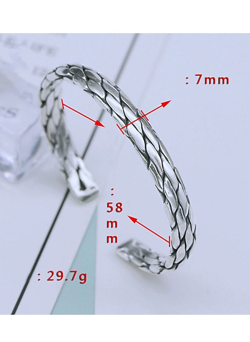 Kaykya - S925 Sterling Silver Cuff Bracelet Handwoven Wide Bracelet Bracelet Men's and Women's Jewelry - Image 1
