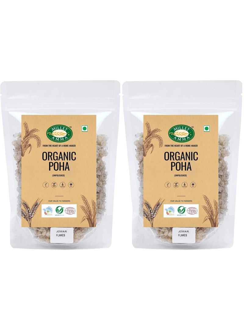 Millet Amma Organic Jowar Poha 1kg | 4 Packs x 500g | Sorghum Millet Flakes | Jowar Flakes for Breakfast | Gluten Free | High Fiber | No Preservatives - Image 1