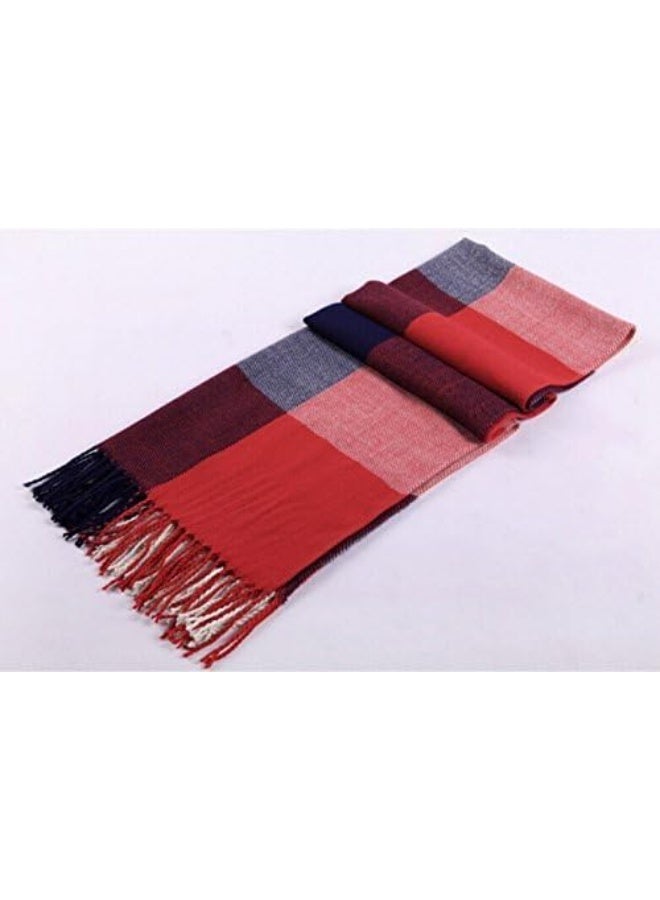Wander Agio Women's Fashion Long Shawl Big Grid Winter Warm Lattice Large Scarf Orange Red Winter - Image 2