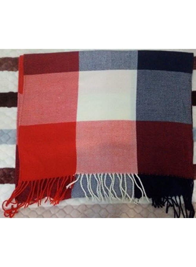 Wander Agio Women's Fashion Long Shawl Big Grid Winter Warm Lattice Large Scarf Orange Red Winter - Image 4