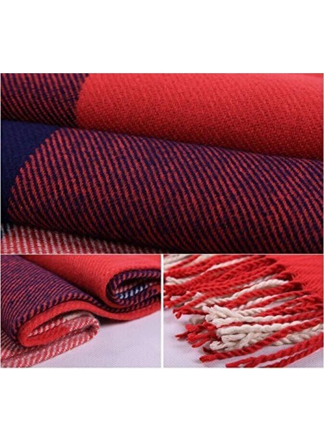 Wander Agio Women's Fashion Long Shawl Big Grid Winter Warm Lattice Large Scarf Orange Red Winter - Image 5