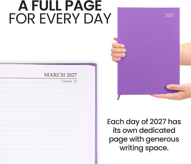 evelay 2025 A4 A5 Day to Page Diary Full Year Planner Desk Hardback Academic Organiser for Home Office School (A4 Page a Day, Purple) - Image 5