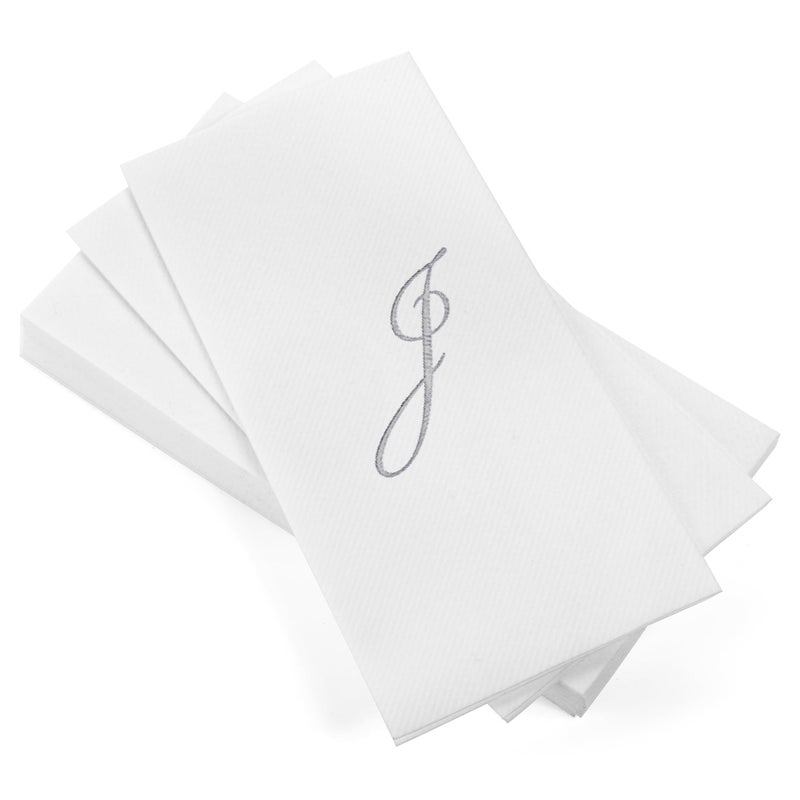 AH AMERICAN HOMESTEA AH AMERICAN HOMESTEAD Disposable Hand Towels for Bathroom 50 Count - Guest Bathroom Essentials -Bathroom Paper Towels - Monogrammed Disposable Napkins - Wedding Napkins in Paper Towel Tray (Silver  J) - Image 1
