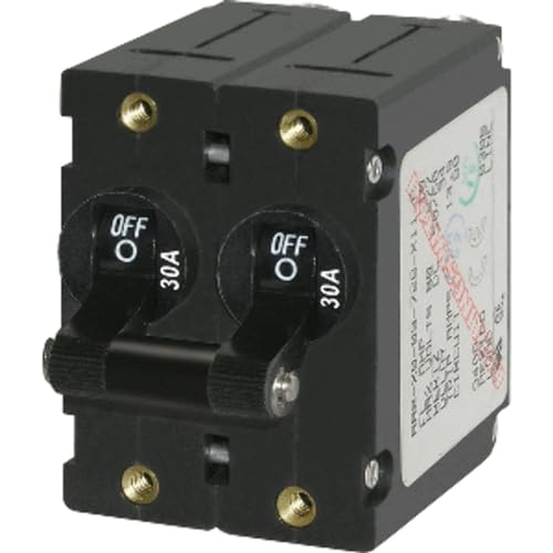 Blue Sea Systems 7237 A-Series Black Toggle Circuit Breaker, Double Pole, 30A - Image 1