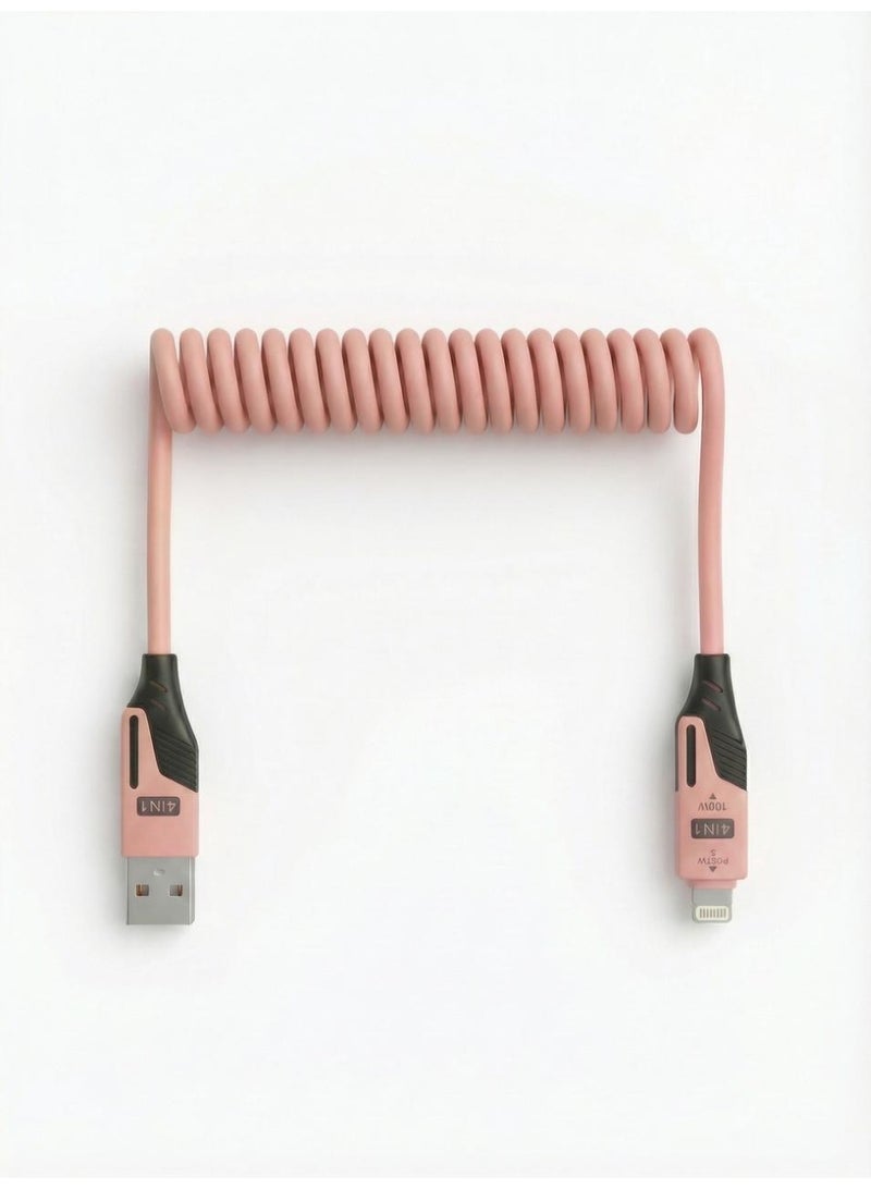 PIXEL Essentials 65W Fast Charging Spring Cable (Pink, 1.5 m) - Image 1