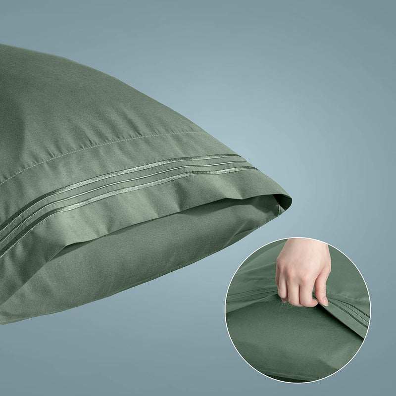 Aormenzy Microfiber Pillow Cases - Standard Size Set of 2-1800 Thread Count Ultra Soft Green Pillowcases - Wrinkle Resistant Pillow Covers with Envelope Closure - 20" x 26" - Image 2