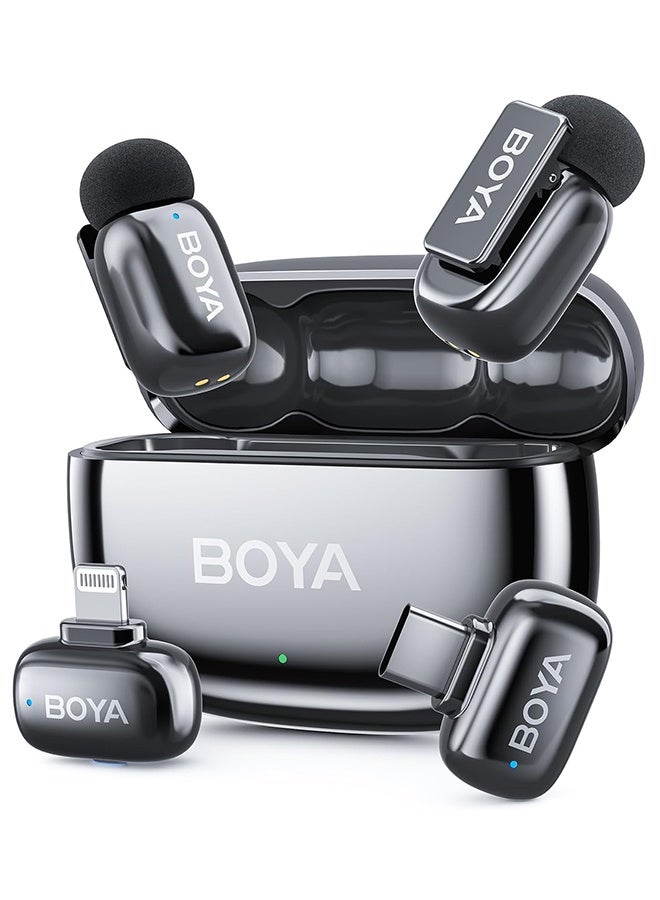 BOYA Mini 2 Wireless Lavalier Microphone for iPhone, Android, 2 Ultra Mini Mic with Noise Reduction, Lapel Microphone for Vlogging TikTok YouTube Content Creators-Space Gray - Image 1