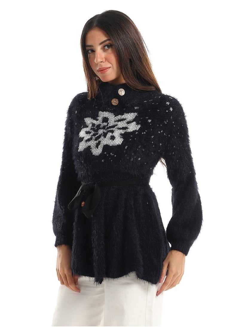 Caesar - Womens Wool Shirt WithHighNeck And Flower Design - Image 1