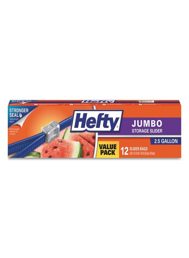 Hefty R83812CT Slider Bags 2.5gal 0.9 mil Clear 12/Box 9 Boxes/Carton