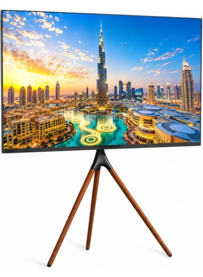 Viewstar Tripod TV Stand Floor Mount for 32–70 Inch TVs, Height Adjustable 34.8–55 Inch, 180° Swivel TV Stand with Wooden Legs, Universal VESA Compatible, Heavy-Duty Freestanding TV Stand with Cable Management - Image 1