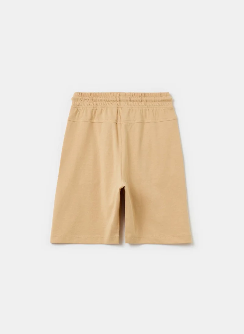 او في اس Fleece Bermuda Shorts With Drawstring And Print