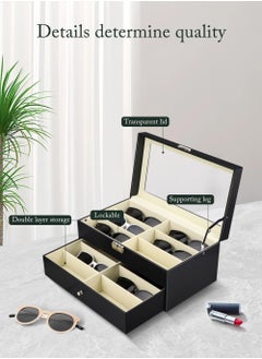 HomarKet 12 Grids Sunglass Organizer Leather Eyeglasses Collector Double-Layer Eyewear Display Case Lockable Storage Box, Black  - Image 5