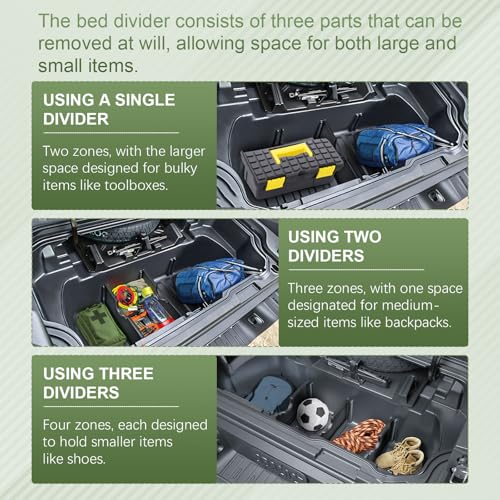 HGWEI Trunk In-Bed Dividers Compatible with 2017-2026 Honda Ridgeline Accessories Trunk Cargo Organizer Tailgate Rear Insert Compartment Tray (3Pcs) - Image 5