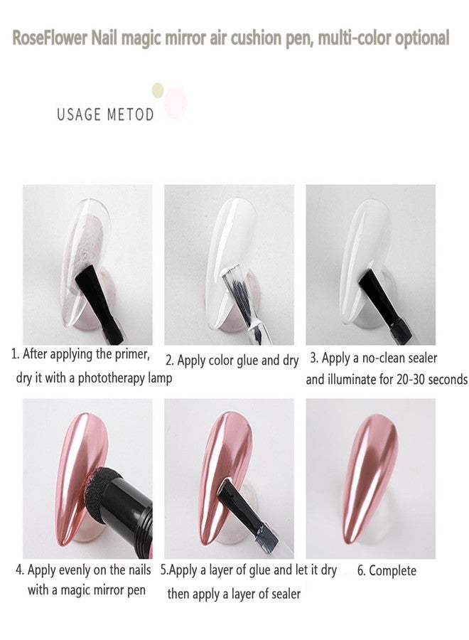 RoseFlower Rose Gold Chrome Nail Powder Pen,RoseFlower 6 pcs Metallic Nail Art Pigment Powder Pen Set, Shiny Nail Glitter Powder Air Cushion Pen with Magic Mirror Effect for Nail Art Design Decoration - Image 5