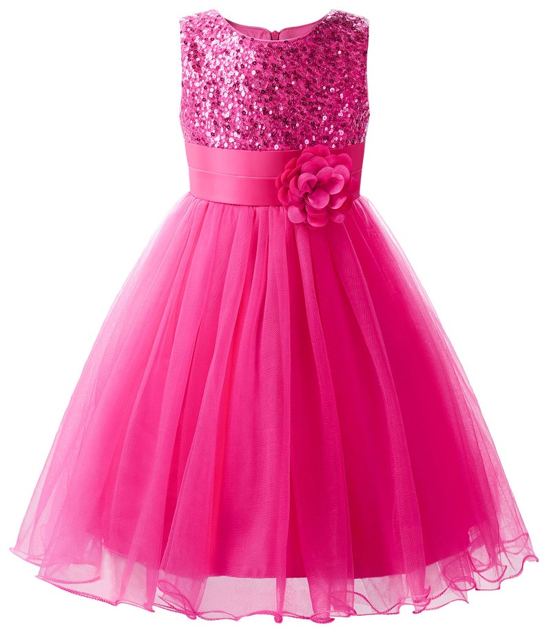 Uhnice Sequin Sleeveless Tulle Mesh Flower Girl Party Dress (5, Rose) - Image 1