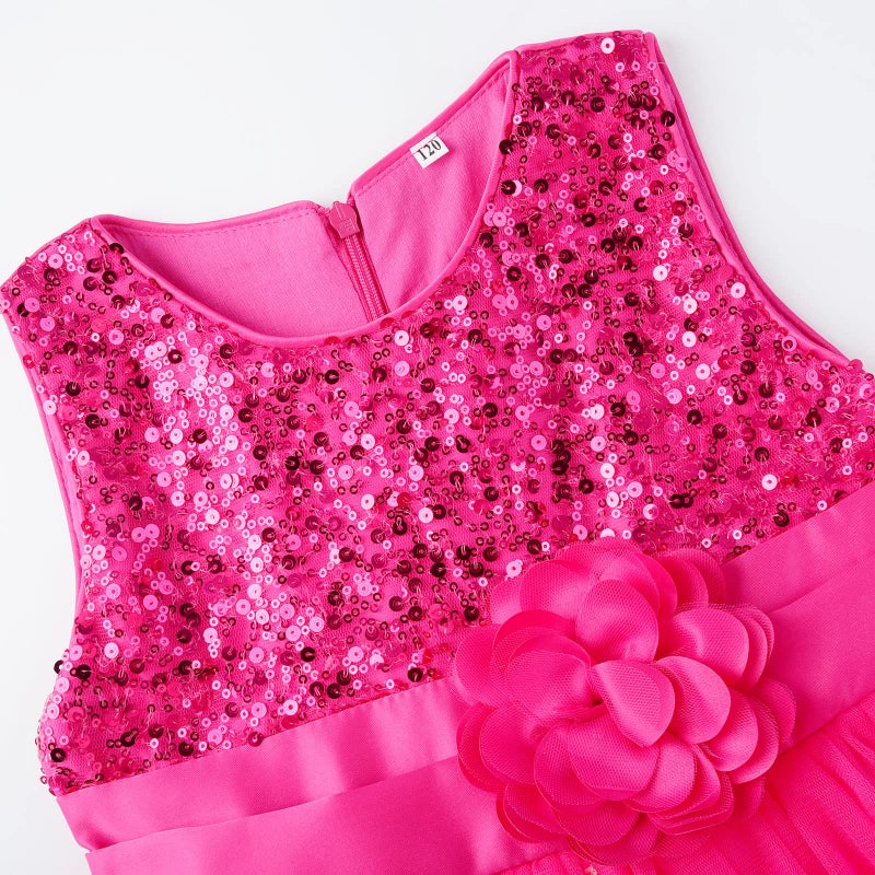 Uhnice Sequin Sleeveless Tulle Mesh Flower Girl Party Dress (5, Rose) - Image 4