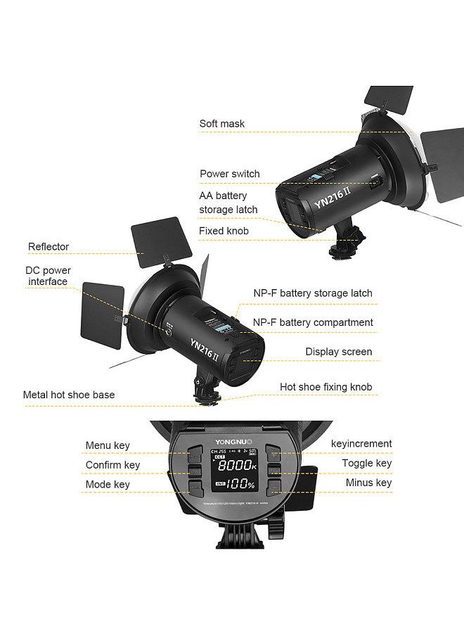 YONGNUO YONGNUO YN216II Bi-Color LED Video Light 24W High Power Photography Light 2700K-9900K Dimmable 332pcs Beads Support Remote Control for Live Streaming Home Studio Comercial Photography  - Image 4