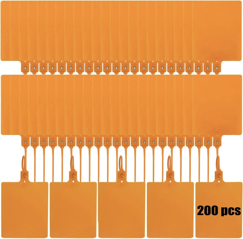 Coobbar Durable Waterproof Plastic Shipping Tags, 200-Pack, Writable Security Seals, Labeling Hang Tags & Marker Ties for Storage (Orange) - Image 1