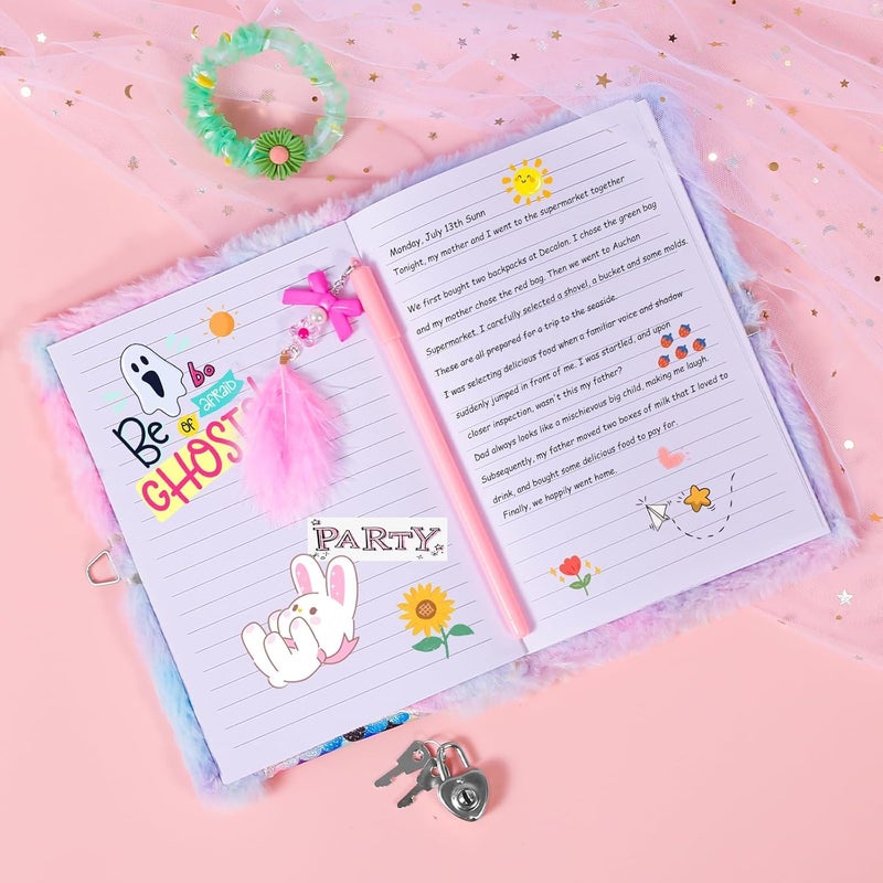 Mermaid Diary for Girls, Tie-Dye Fuzzy Journal for Kids with Lock and Keys, 160 Lined Pages, Fluffy Secret Notebook for Writing and Drawing, Purple - Image 4