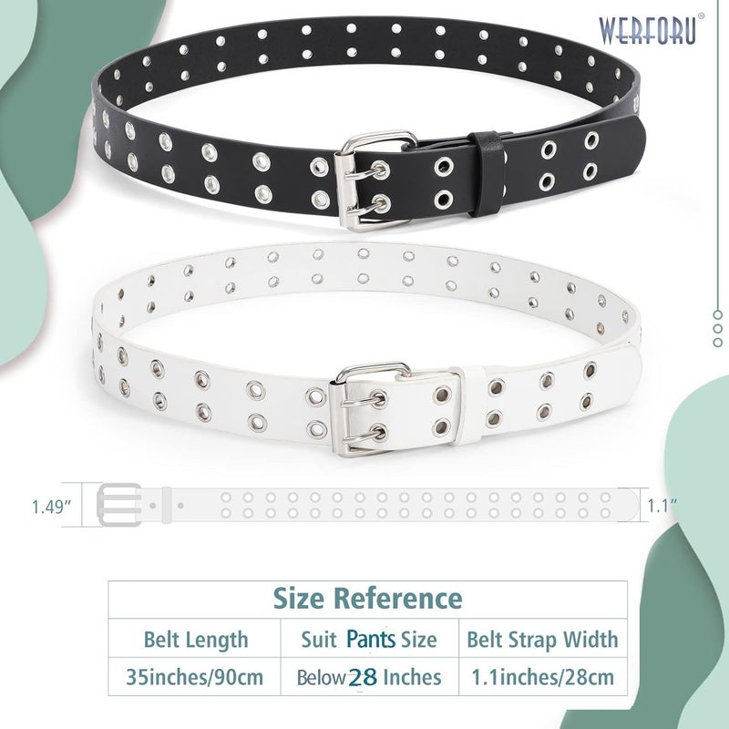 Werforu Kids Double Grommet Belts With Holes for Girls Boys PU Leather Two Row Grommet Waist Belt for Jeans Dress - Image 5