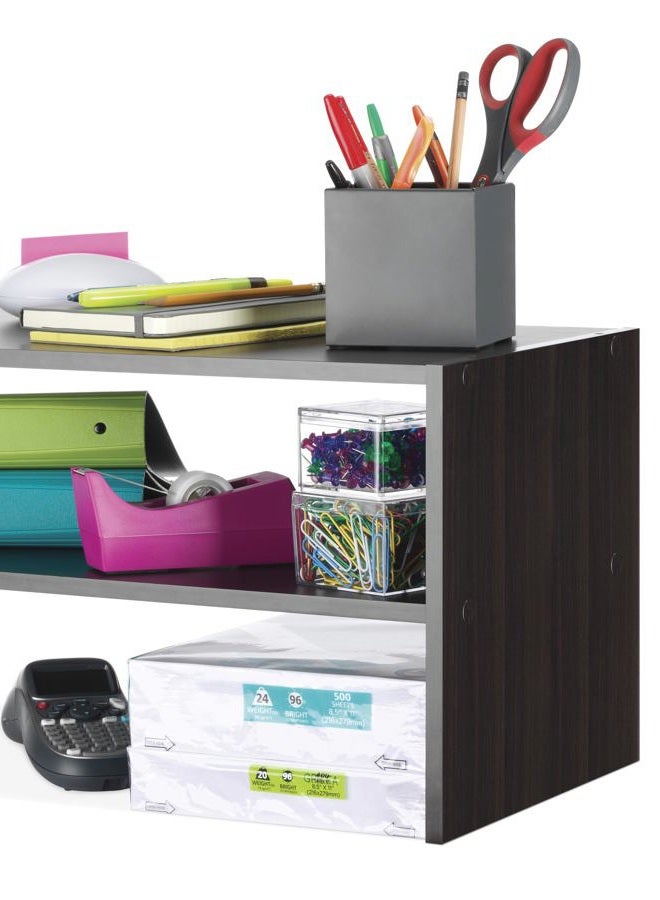 Whitmor Stackable 31" Extra Wide 2-Shelf Storage Organizer, Espresso，2 Pack - Image 2
