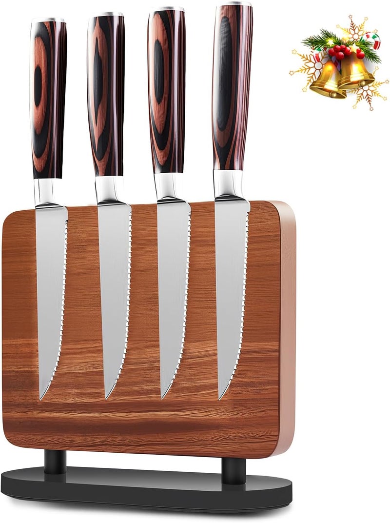 iutgin 4-Piece Serrated Steak Knife Set with Magnetic Knife Holder, Japanese High-Carbon Stainless Steel Steak Knife & Double-Sided Magnetic Knives Stand for Kitchen Counter - Image 1