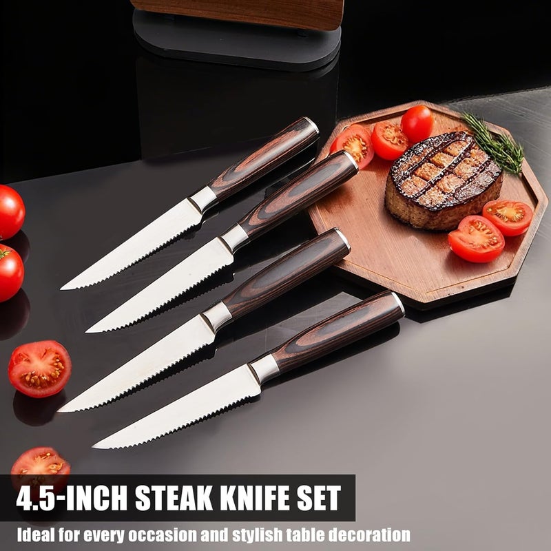 iutgin 4-Piece Serrated Steak Knife Set with Magnetic Knife Holder, Japanese High-Carbon Stainless Steel Steak Knife & Double-Sided Magnetic Knives Stand for Kitchen Counter - Image 2